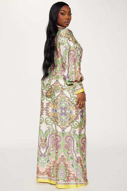 Maldives Satin Pant Set - Green/combo