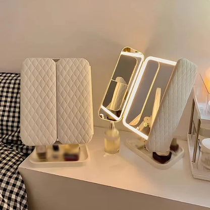 Makeup Mirror 3-Fold With LED Lights For Natural Beauty.