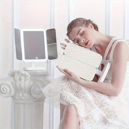 Makeup Mirror 3-Fold With LED Lights For Natural Beauty.